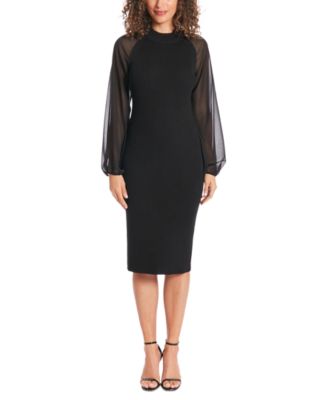 London Times - Women's Ribbed Chiffon-Sleeve Bodycon Dress