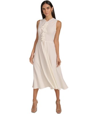 Calvin Klein - Women's V-Neck Ruffle-Front Sleeveless Dress