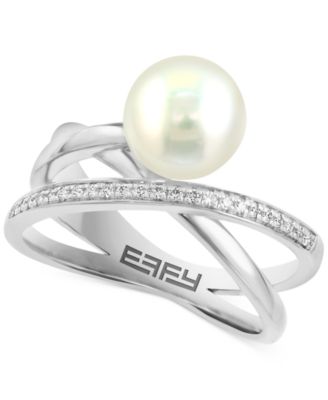 EFFY Collection - Cultured Freshwater Pearl (8mm) & Diamond (1/20 ct. t.w.) Crossover Ring in Sterling Silver
