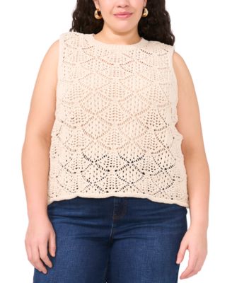 Vince Camuto - Plus Size Pointelle Sleeveless Crewneck Tank