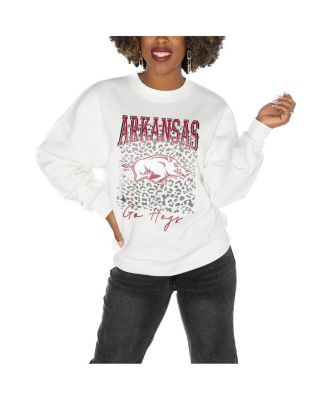 Gameday Couture - Women's White Arkansas Razorbacks Drop Shoulder Fleece Drop Pullover Sweatshirt