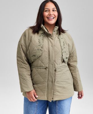 And Now This - Trendy Plus Size Quilted Embroidered-Trim Jacket
