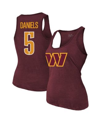 Majestic - Women's Jayden Daniels Burgundy Washington Commanders Name Number Tri-Blend Scoop Neck Tank Top