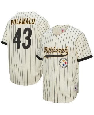 Mitchell & Ness - Men's Troy Polamalu Cream Pittsburgh Steelers Name Number Mesh Button-Up Baseball Jersey