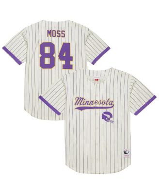 Mitchell & Ness - Men's Randy Moss Cream Minnesota Vikings Name Number Mesh Button-Up Baseball Jersey