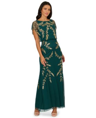 Adrianna Papell - Women's Beaded Flutter-Sleeve Blouson Gown