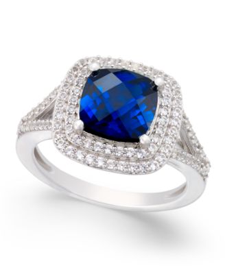 Macy's - Lab-Grown Sapphire (2-1/2 ct. t.w.) and White Sapphire (1/2 ct. t.w.) Ring in Sterling Silver