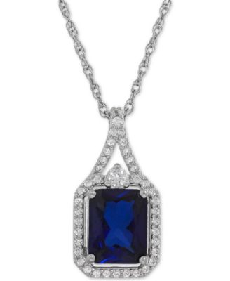 Macy's - Lab-Grown Blue Sapphire (3 ct. t.w.) and White Sapphire (1/4 ct. t.w.) Pendant Necklace in Sterling Silver