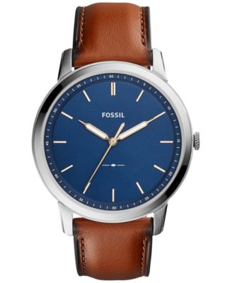 Fossil - Men's The Minimalist Brown Leather Strap Watch 44mm FS5304