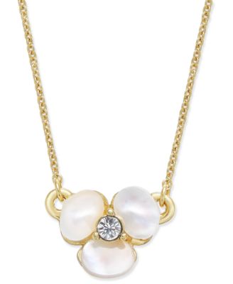 kate spade new york - Gold-Tone Pav&eacute; & Mother-of-Pearl Flower Pendant Necklace