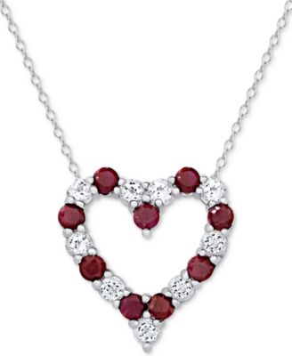 Macy's - Ruby (1 1/3 ct. t.w.) & White Topaz (1 ct. t.w.) Heart Pendant Necklace in Sterling Silver (also in Sapphire)