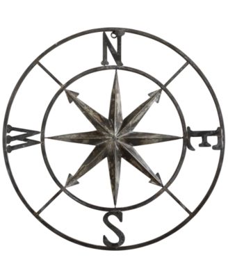 3R Studio - 30'' Round Metal Compass Wall D&eacute;cor