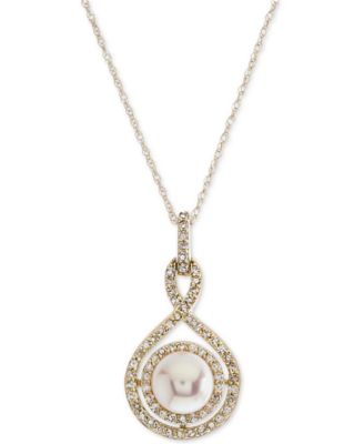 Macy's - Cultured Pearl (6-1/2mm) and Diamond (1/4 ct. t.w.) Pendant Necklace in 14k White Gold