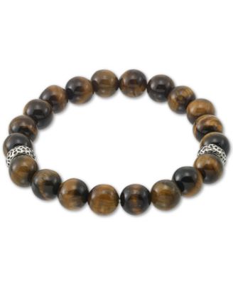 LEGACY for MEN by Simone I. Smith - Tiger's Eye (10mm) Stretch Bracelet in Stainless Steel