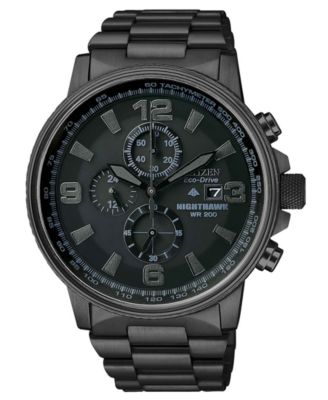 Citizen - Men's Chronograph Eco-Drive Nighthawk Black Ion Plated Stainless Steel Bracelet Watch 43mm CA0295-58E