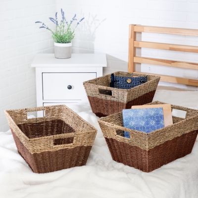 Honey Can Do - Set of 3 Rectangle Nesting Seagrass Baskets with Built-In Handles