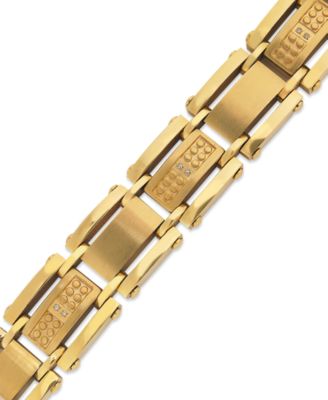 Macy's - Men's Single-Cut Diamond Bracelet in Stainless Steel and Yellow-Ion Plating (1/10 ct. t.w.)