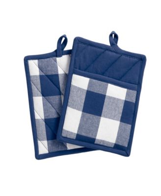 Elrene - Farmhouse Living Buffalo Check Tan/White Pot Holder Pair
