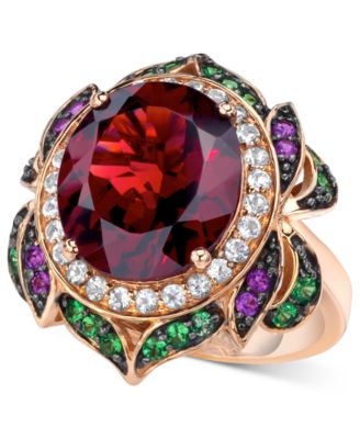 Le Vian - Garnet and Multi-Stone Round Flower Ring in 14k Rose Gold; Also available in London Blue Topaz