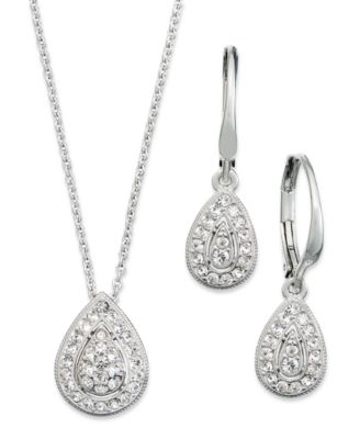 Eliot Danori - Jewelry Set, Rhodium-Plated Crystal Teardrop Earrings and Pendant Necklace