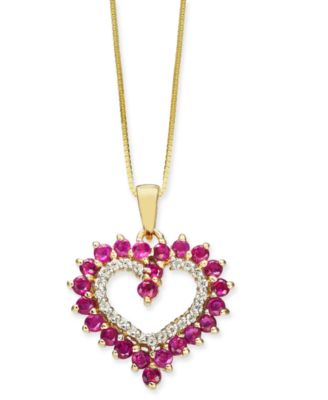 Macy's - Ruby (1-1/6 ct. t.w.) & Diamond (1/10 ct. t.w.) Heart 18" Pendant Necklace in 10k Gold