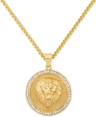LEGACY for MEN by Simone I. Smith - Men's Crystal Lion Medallion 24" Pendant Necklace in Yellow Ion-Plated Stainless Steel