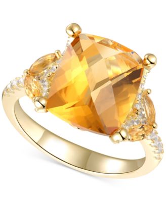 Macy's - Citrine (4-1/4 ct. t.w.) & White Topaz (1/4 ct. t.w.) Statement Ring in 14k Gold-Plated Sterling Silver
