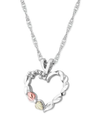 Black Hills Gold - Heart Pendant 18" Necklace in Sterling Silver with 12k Rose and Green Gold