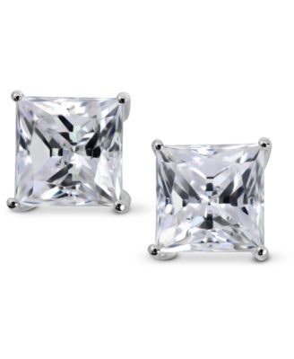 Arabella - Cubic Zirconia Square Stud Earrings in 14k White Gold or 14k Yellow Gold