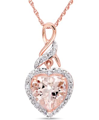 Macy's - Morganite (1-3/4 ct. t.w.) and Diamond (1/20 ct. t.w.) Heart Swirl 17" Pendant Necklace in 10k Rose Gold