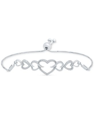 Macy's - Diamond Interlocking Heart Bolo Bracelet (1/6 ct. t.w.) in Sterling Silver