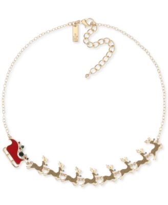 Holiday Lane - Gold-Tone Crystal Reindeer & Sleigh Statement Necklace, 18" + 3" extender