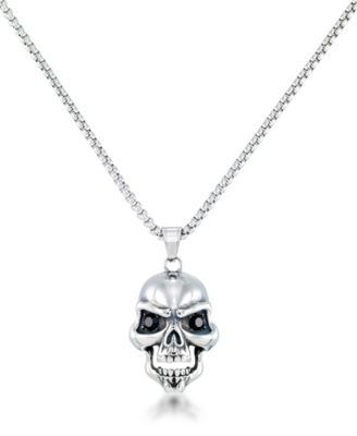 Andrew Charles by Andy Hilfiger - Men's Black Cubic Zirconia Skull 24" Pendant Necklace in Stainless Steel