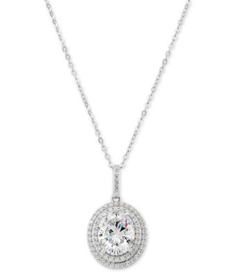 Arabella - Cubic Zirconia Double Halo 18" Pendant Necklace in Sterling Silver