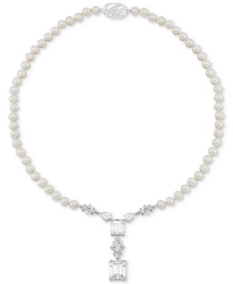 Arabella - Cultured Freshwater Pearl (5-6mm) & Cubic Zirconia 18" Statement Necklace in Sterling Silver