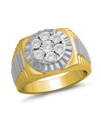 Macy's - Men's Diamond Two-Tone Cluster Ring (1/5 ct. t.w.) in Sterling Silver & 18k Gold-Plate