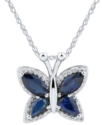 Macy's - Sapphire (1-1/3 ct. t.w.) & Diamond (1/10 ct. t.w.) Butterfly 18" Pendant Necklace in 14k Gold (Also in Emerald)