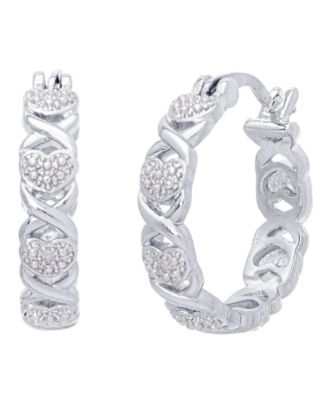 Macy's - Diamond Accent 'X'  Heart Small Hoop Earrings in Fine Silver Plate