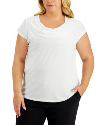 Kasper - Plus Size Short-Sleeve Cowl-Neck Top