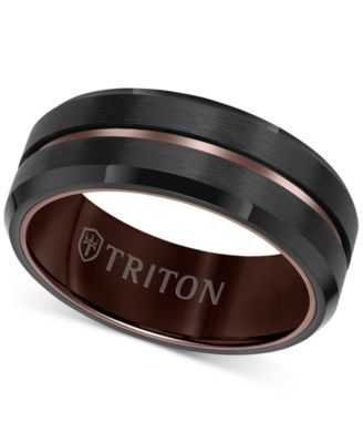 Triton - Men's Brush Finished Center Line Band in Black Tungsten Carbide