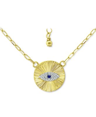 Giani Bernini - Lab-Grown Blue Sapphire & Cubic Zirconia Evil Eye Disc Pendant Necklace, 16" + 2" extender