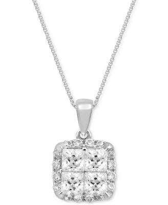 Macy's - Diamond Princess Cluster Halo 20" Pendant Necklace (1 ct. t.w.) in 14k White Gold
