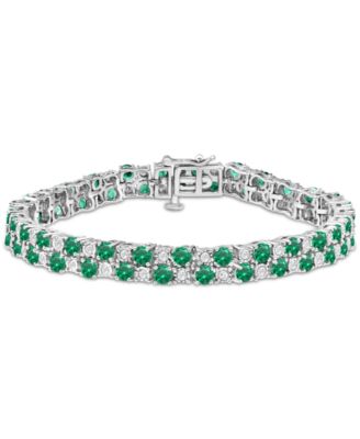Macy's - Emerald (8 ct. t.w.) & Diamond (1 ct. t.w.) Double Row Bracelet in Sterling Silver (Also in Ruby & Sapphire)