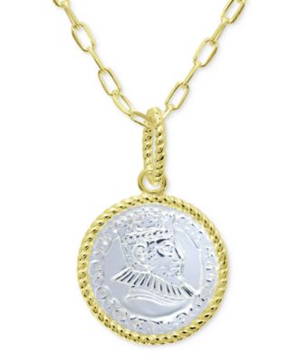 Giani Bernini - Two-Tone Coin Pendant Necklace in Sterling Silver & 18k Gold-Plate, 16" + 2" extender