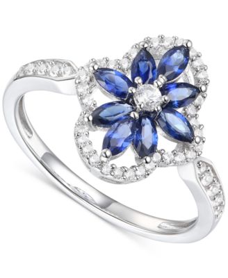 Macy's - Lab-Grown Emerald (3/4 ct. t.w.) & Lab-Grown White Sapphire (1/3 ct. t.w.) Flower Halo Ring in 14k Gold-Plated Sterling Silver (Also in Lab-Grown Ruby & Lab-Grown Sapphire)