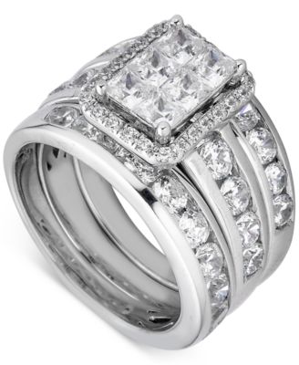 Macy's - Diamond Princess Cluster 3-Pc. Bridal Set (4 ct. t.w.) in 14k White Gold