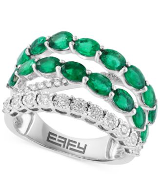EFFY Collection - Emerald (3 ct. t.w.) & Diamond (1/3 ct. t.w.) Crossover Statement Ring in 14k White Gold