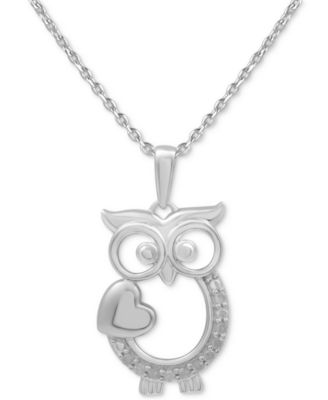 Macy's - Diamond Owl Heart 18" Pendant Necklace (1/10 ct. t.w.)