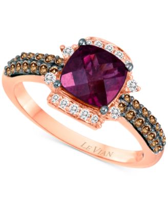 Le Vian - Raspberry Rhodolite (1-5/8 ct. t.w.) & Diamond (3/8 ct. t.w.) Cushion Halo Ring in 14k Rose Gold