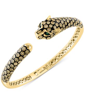 EFFY Collection - Diamond (3/8 ct. t.w.) & Emerald (1/20 ct. t.w.) Panther Head Cuff Bracelet in 14k Gold